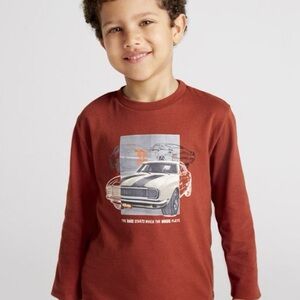 Size 6 Boys Mayoral Rust Long Sleeve Tee with Car Graphic